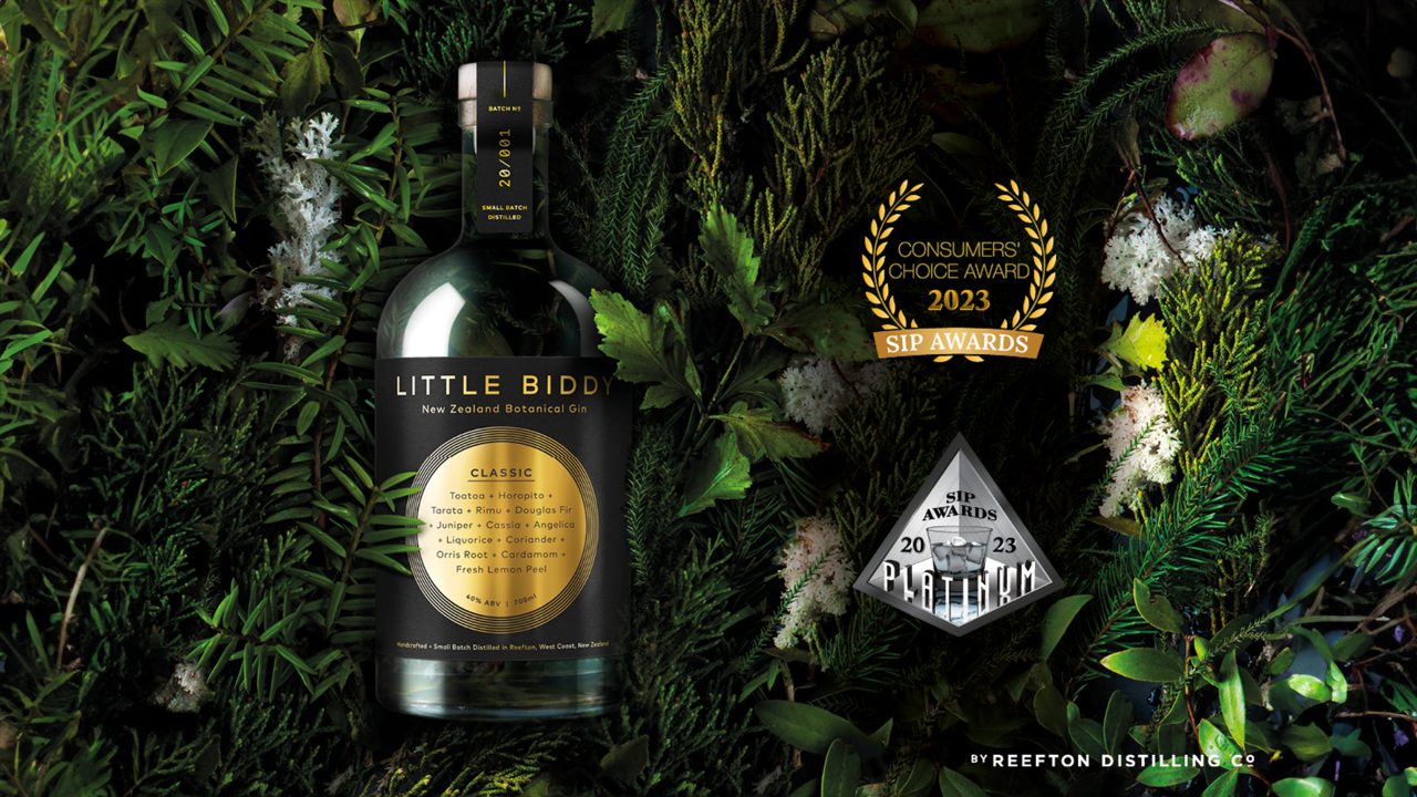 Reefton Distilling Co. Little Biddy Gin recieved both the prestigious SIP Awards 2023 Consumers Choice and SIP Award 2023 Platinum Medal